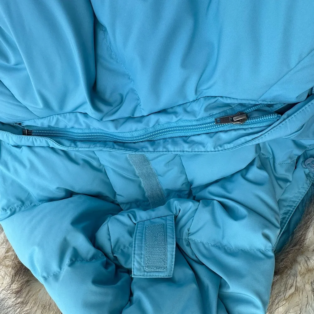 L.L. Bean Goose Down Long Duster Jacket Puffer Hoodie Turquoise size XL Women - Picture 10 of 16